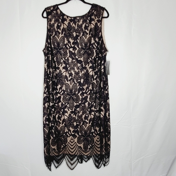 Sharagano Lace Overlay Fringe Hem Dress 22W Black Sleeveless Cocktail Whimsy NEW - Picture 3 of 14
